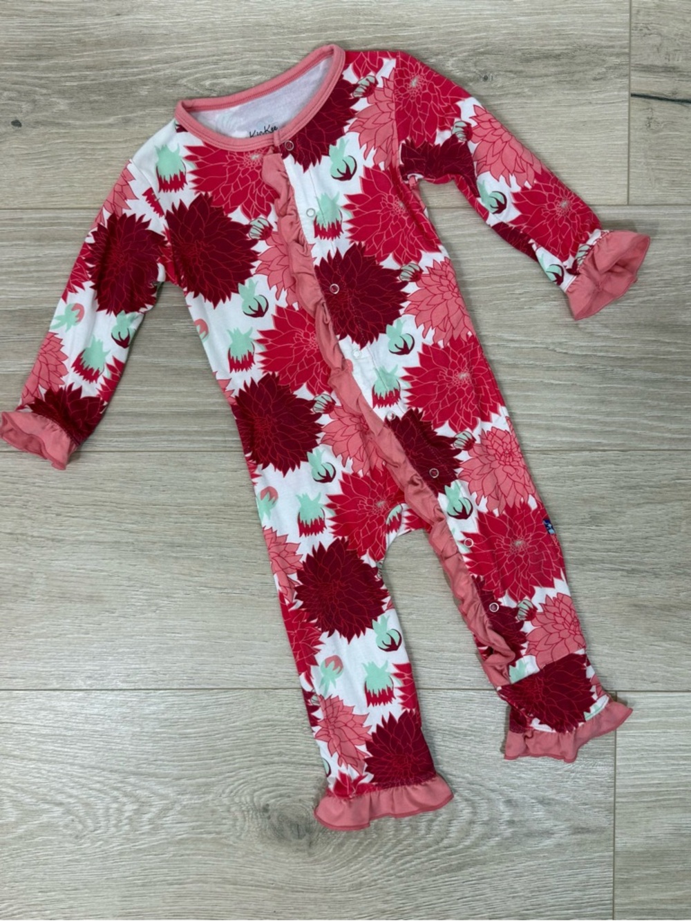 Kickee Pants Natural Dahlias Ruffle Coveralls